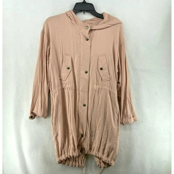 Love Tree Jacket Women's Sz Small Pink Snap Front Chest Pocket Hooded Drawstring - Picture 1 of 12